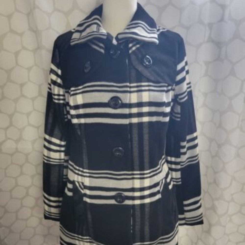 A. Byer Womens Peacoat Black Gray White Plaid Buttons Lined Stretch Jacket M